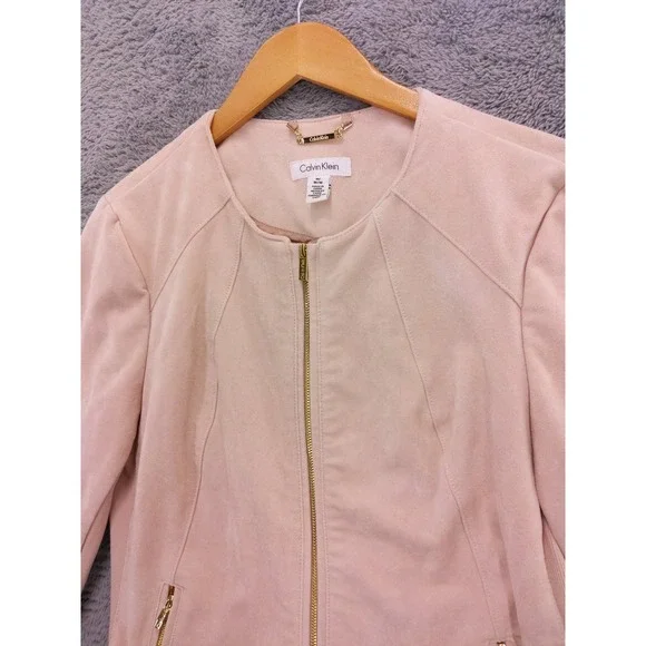 Calvin Klein Faux Suede Jacket Women's M Pink Full Zip Gold Hardware - Picture 2 of 8